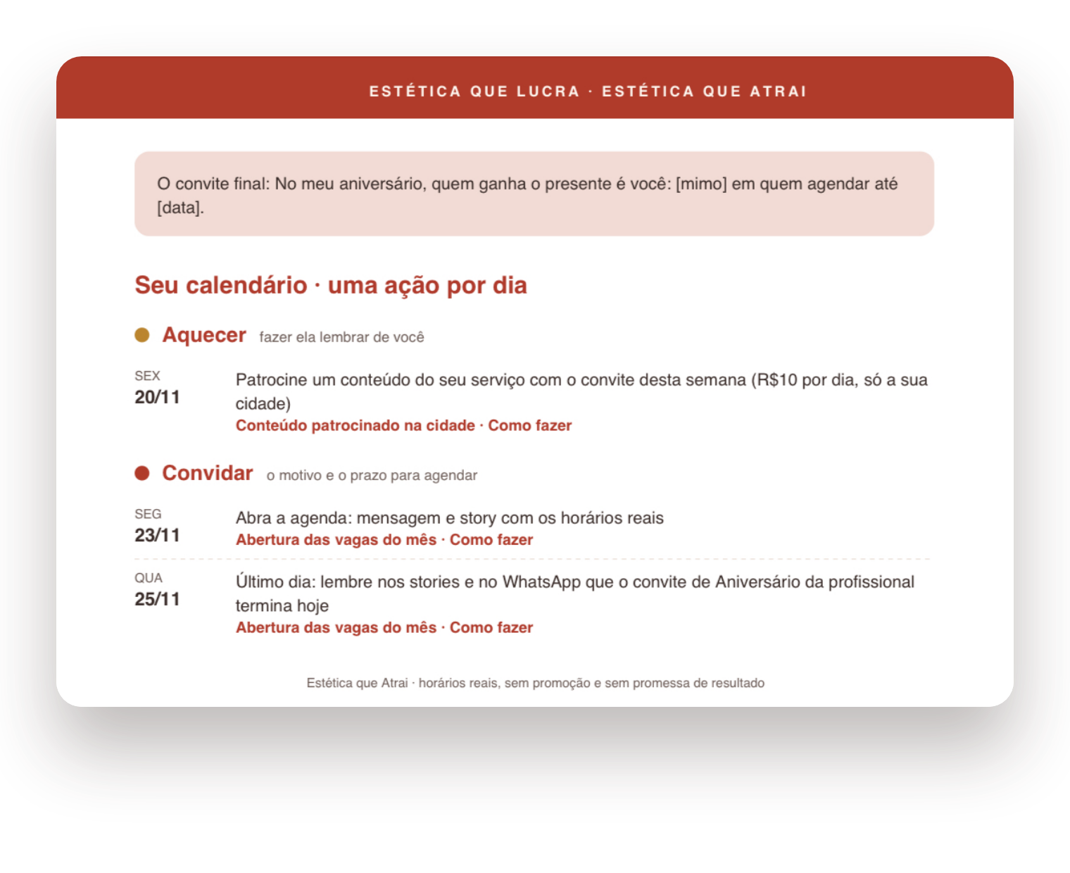 Passo a passo do mês em calendário
